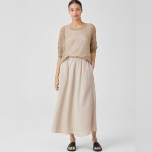Eileen Fisher Tan Organic Linen Midi Skirt